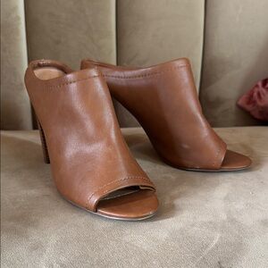 Massimo Brown Leather Mules High Heel
